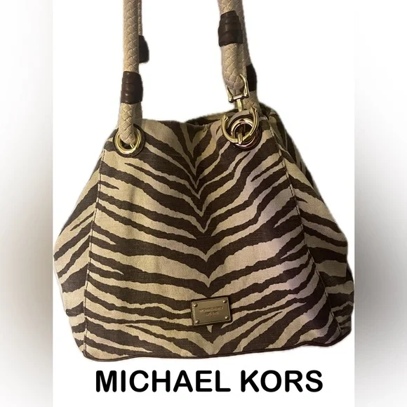 Michael Kors Marina Zebra Print Canvas Satchel - Picture 1 of 6